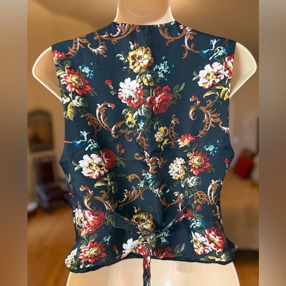 Vintage Classiques For Nordstrom Black Floral 100% Silk Button-Up Vest, Size S - Picture 6 of 11